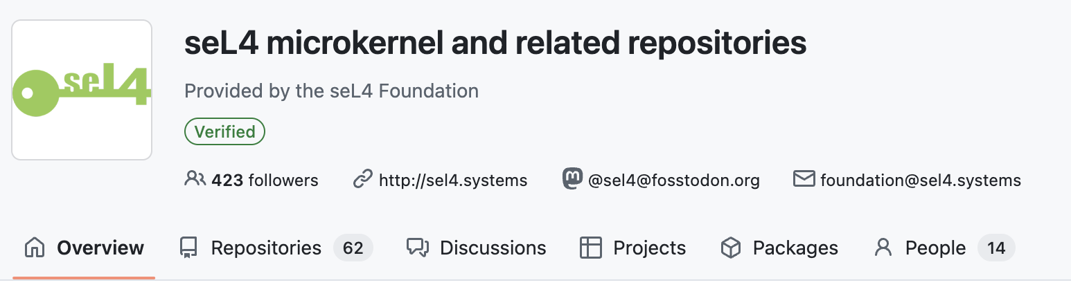 screenshot of the top of the web page of seL4 on Github