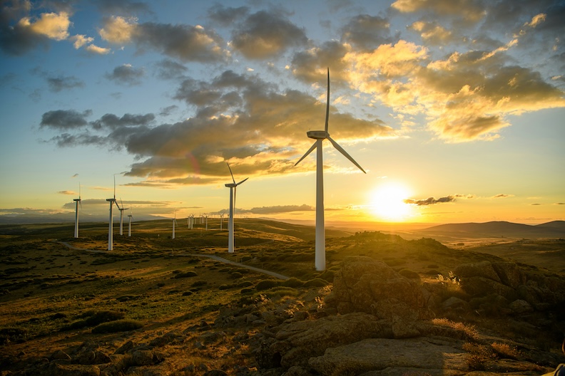 Windmills with a sunset background